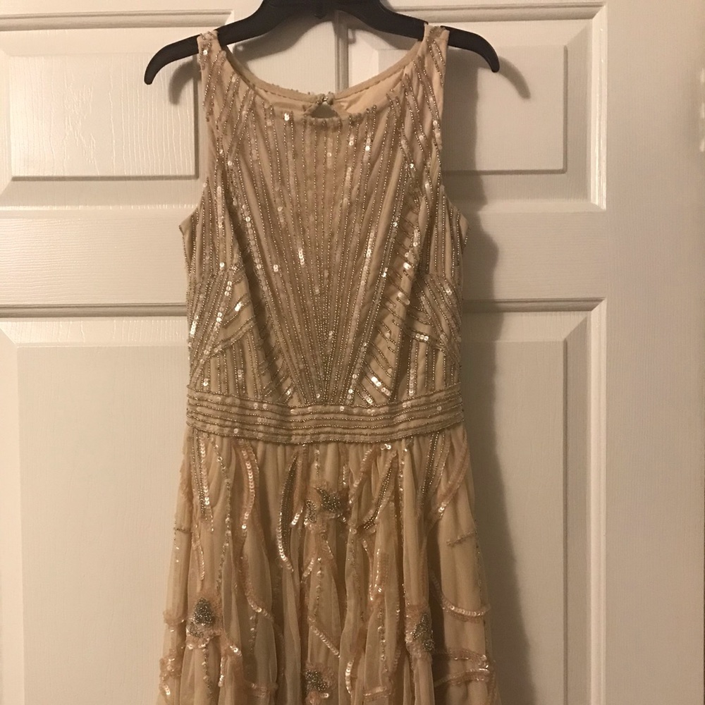 Beaded, backless short dress
